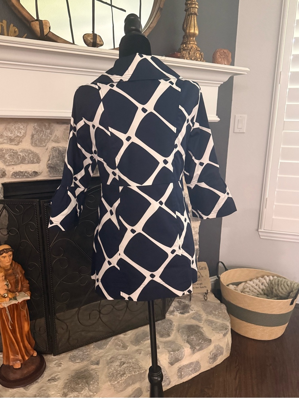 Women’s Navy & White Geometric Trench Coat